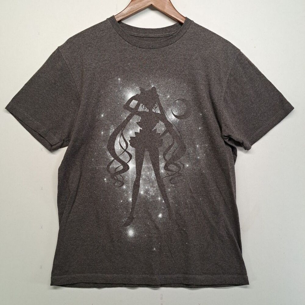 Sailor Moon Crystal Galaxy Silhouette Graphic T-Shirt Charcoal Gray Mens M